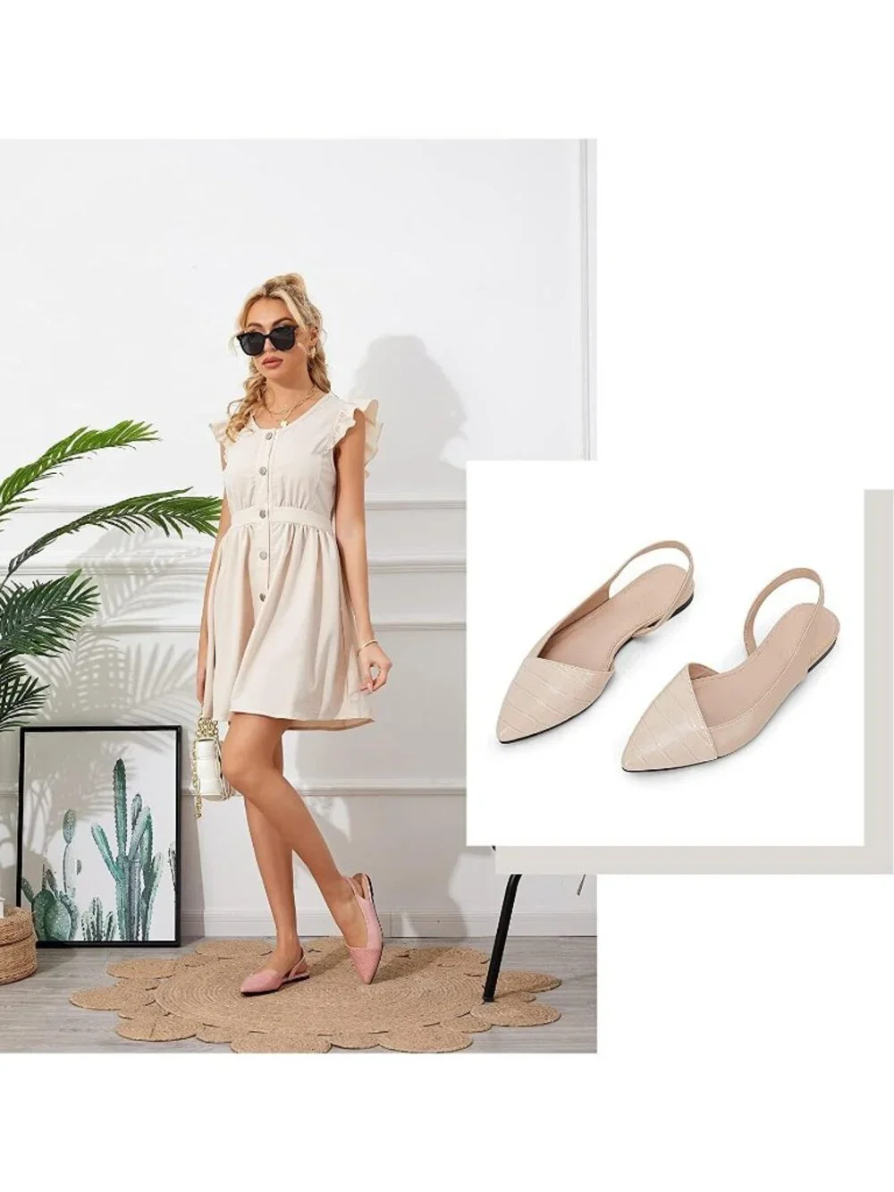 Women's Apricot Closed Pointed Toe Flat Slip on Cutout Animal Print Mule Sandals